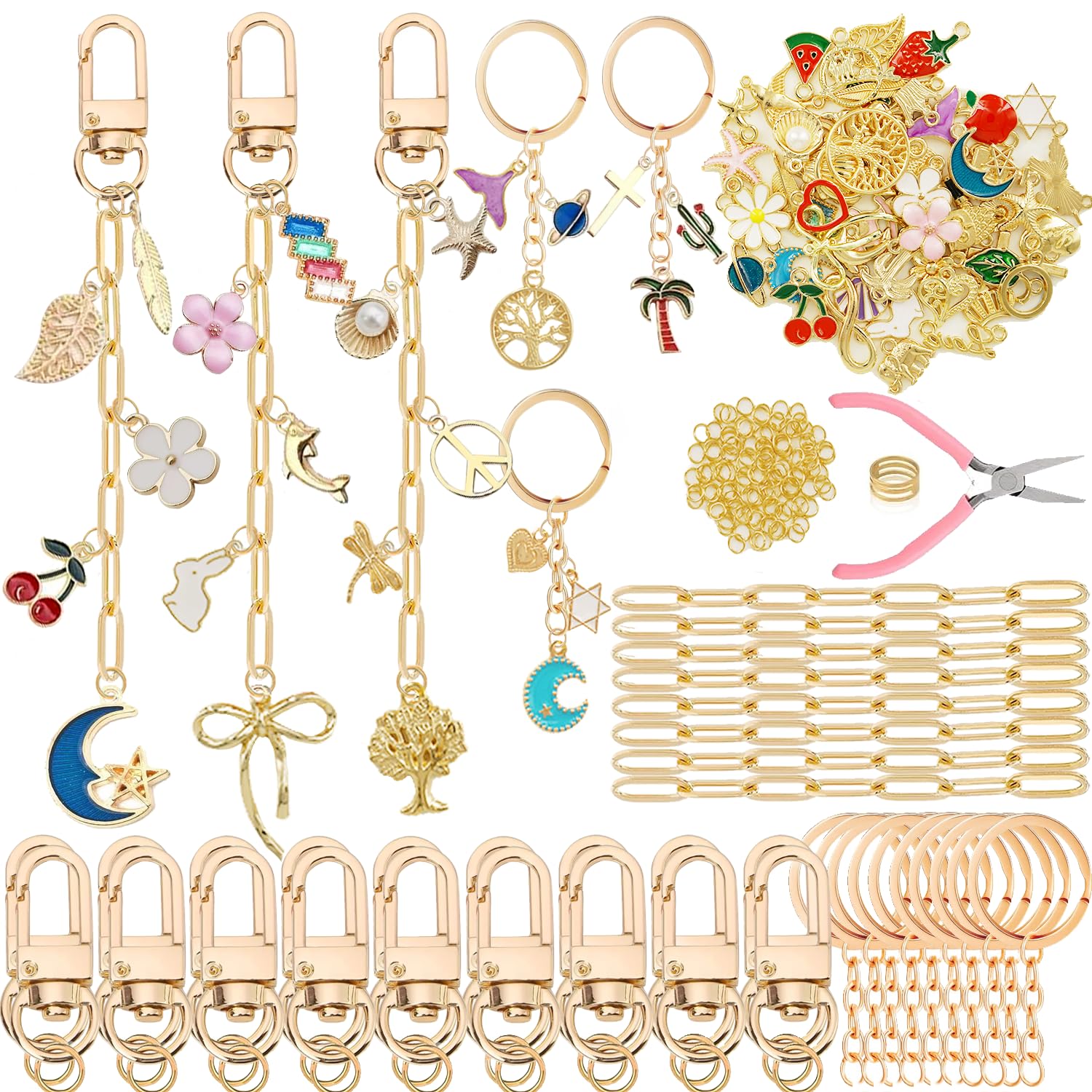 Amazon.com: MORWLAT 281 PCS Gold DIY Keychain Making Kit Cute Bag